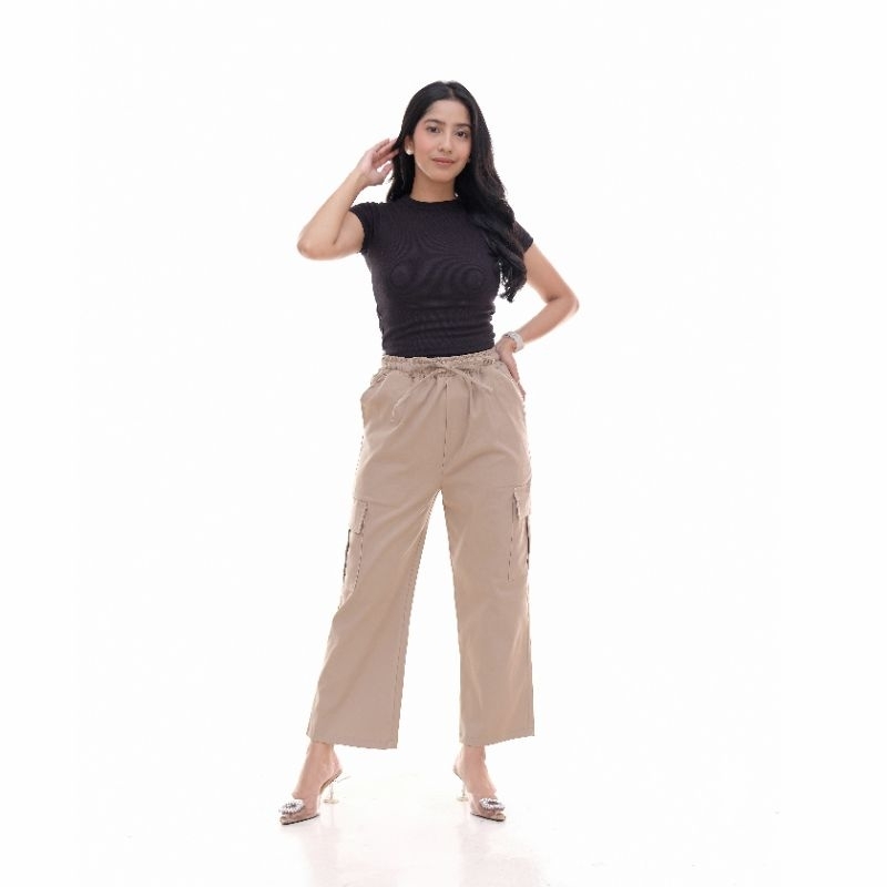 Celana Kulot Cargo Highwaist Wanita Bahan Katun Twill Stretch Model Terbaru / Celana Kulot Kargo