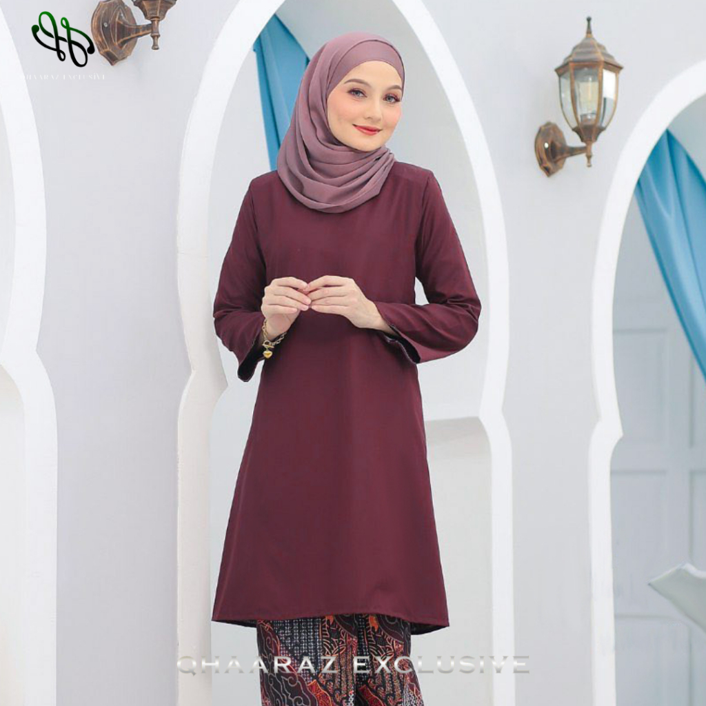 Atasan Baju Kurung Wanita Melayu Tunik Kebaya Polos Modern Malaysia Riau Kondangan Akad Wisuda Bahan