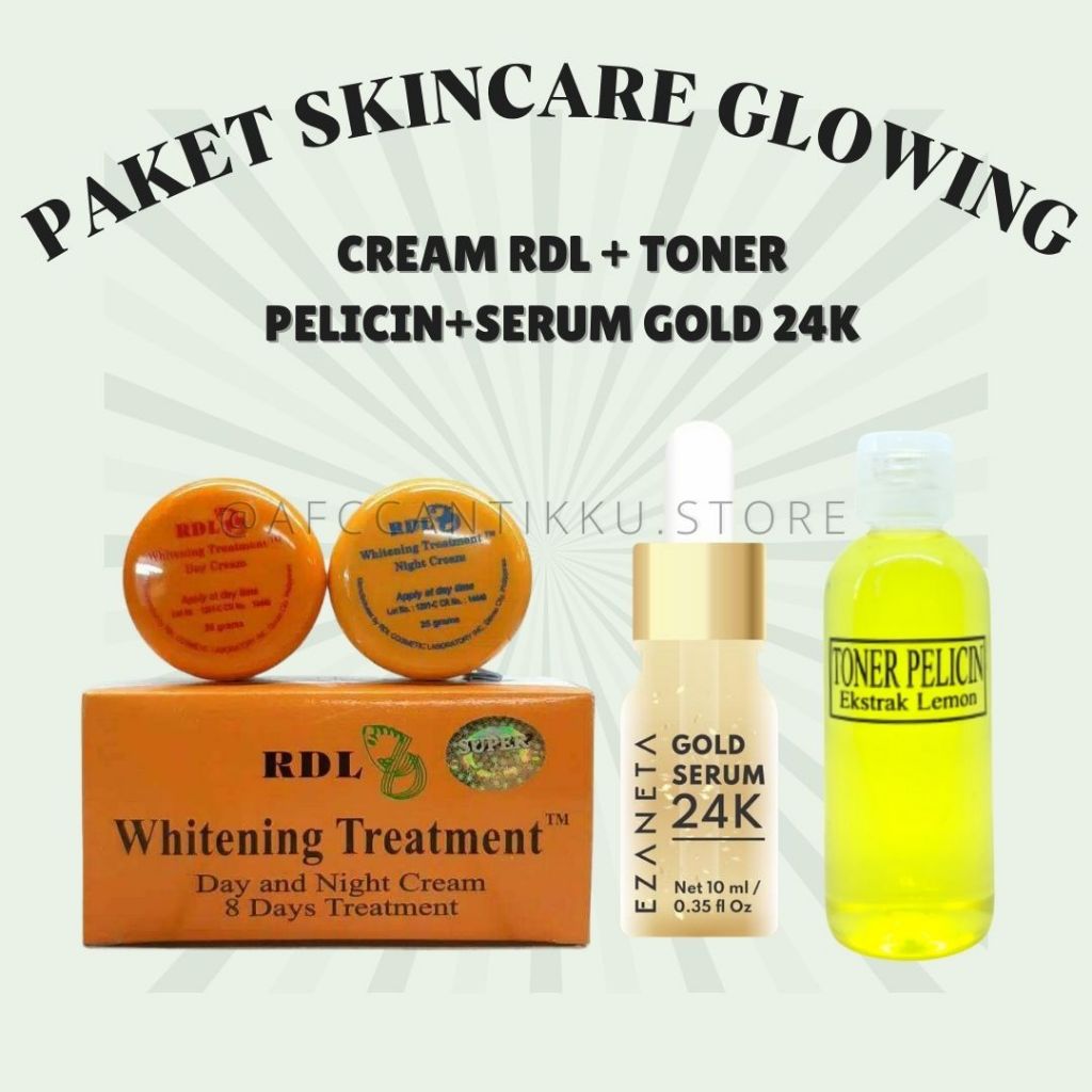 Paket Skincare Glowing Isi 3 (Cream siang&malam rdl-Toner pelicin-Serum Gold 24k)