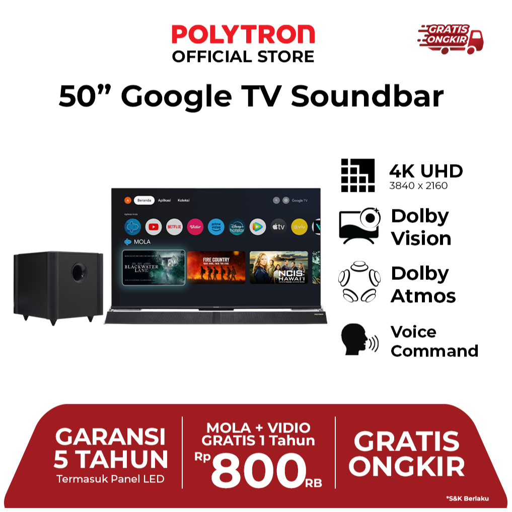 POLYTRON 4K UHD Smart Cinemax Soundbar  Google TV 50 Inch PLD 50BUG5959