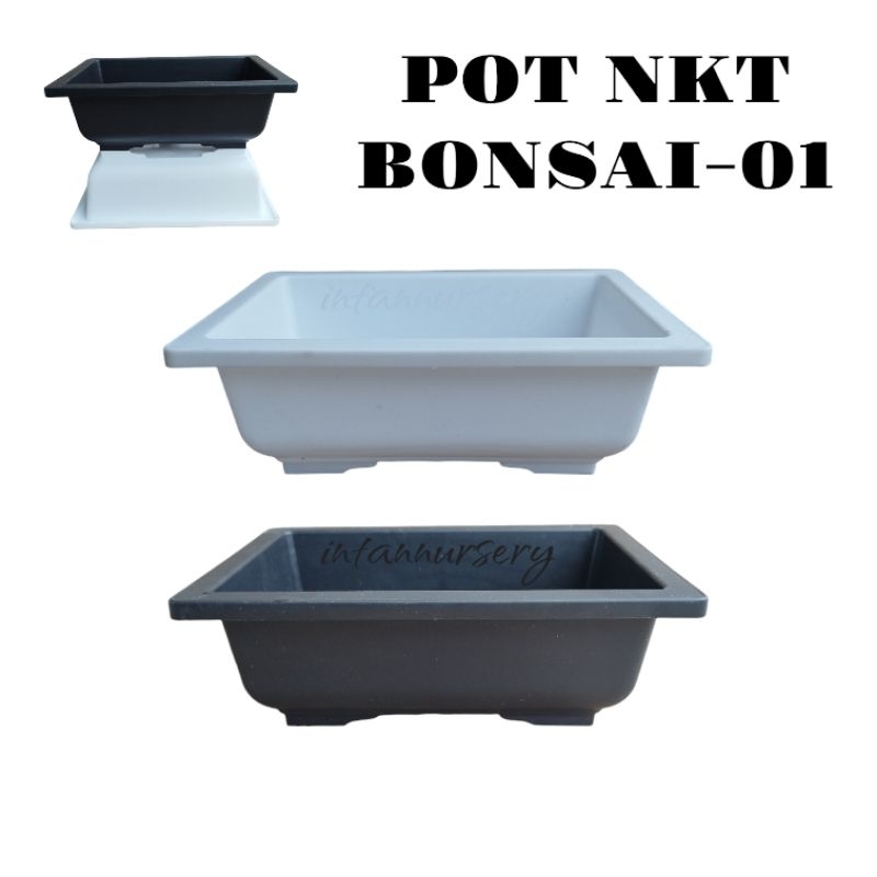 Pot NKT Bonsai 01 Hitam Putih Pot Kotak Bonsai Pot Tanaman Bonsai Pot Bonsai Kecil Pot NKT