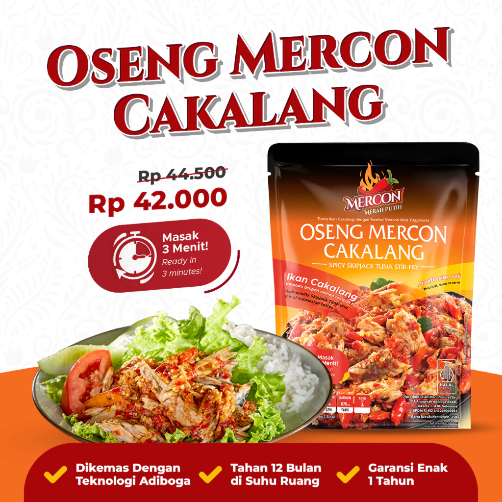 

Oseng Mercon Merah Putih Cakalang 150gr Siap Saji Pedas Nampol