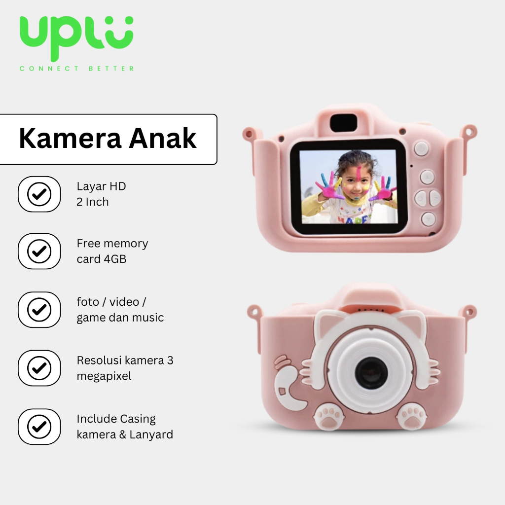 UPLU Kamera Anak Digital Layar HD 1080P Mini Kids Camera Mainan Foto Video Free Memori 4Gb