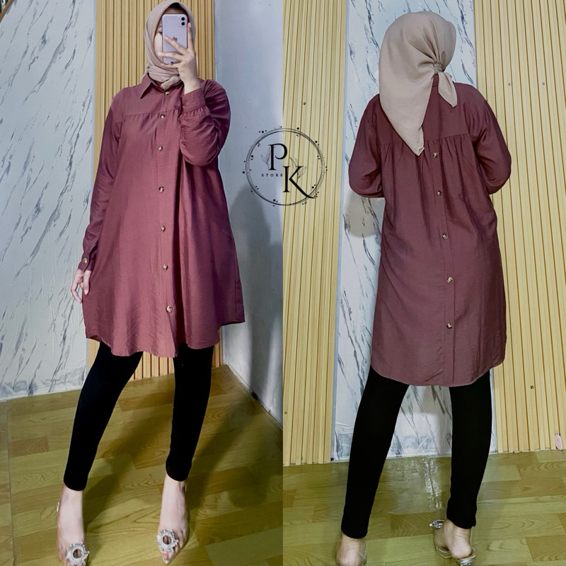 Tunik zeya bahan polo linen premium|| Atasan wanita kancing depan belakang