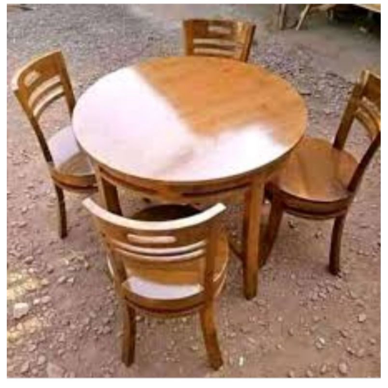 kursi meja makan bundar kayu jati perhutani