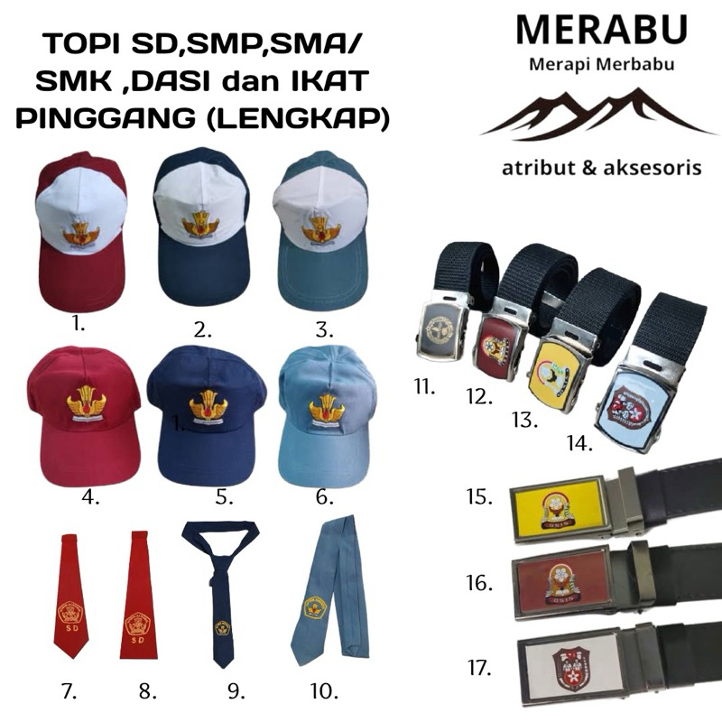 topi sekolah dan ikat pinggang sd smp sma /topi sd /topi smp/topi sma/ikat pinggang sd smp sma