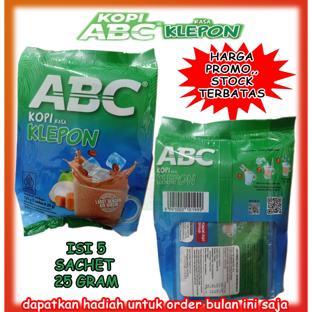 

Kopi ABC Rasa Klepon Satu Renceng isi 5 sachet