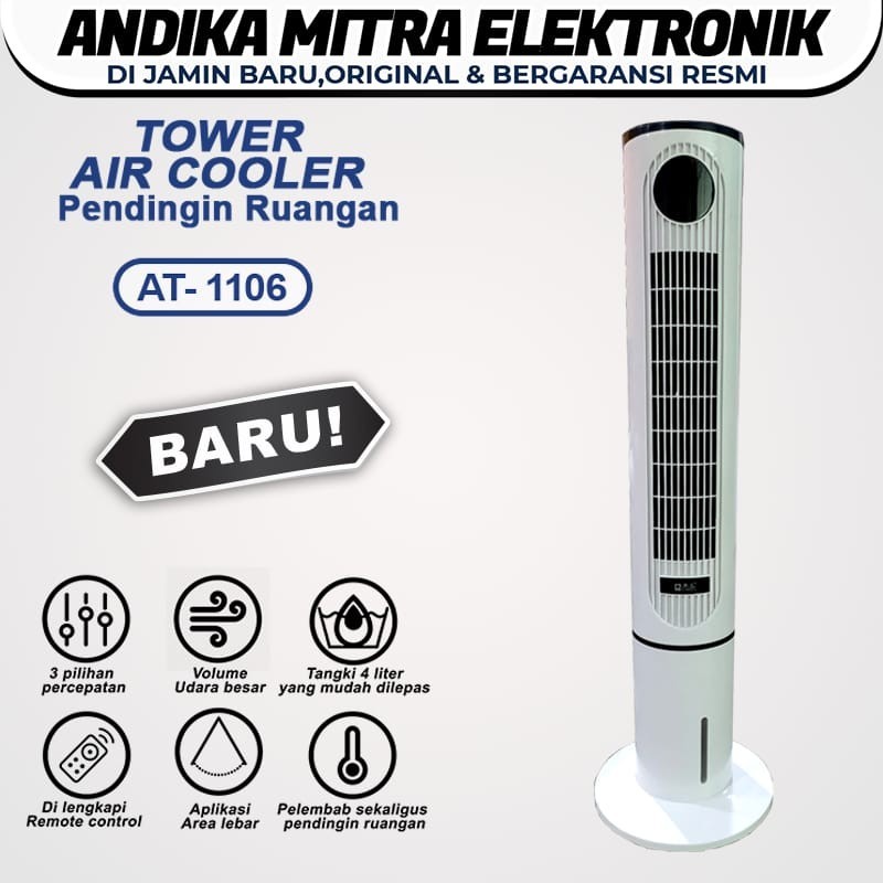 Tower Fan Air Cooler Penyejuk Udara  Ruangan Denpoo Air Cooler AT 1106 Terbaru dan Super Hemat Listr