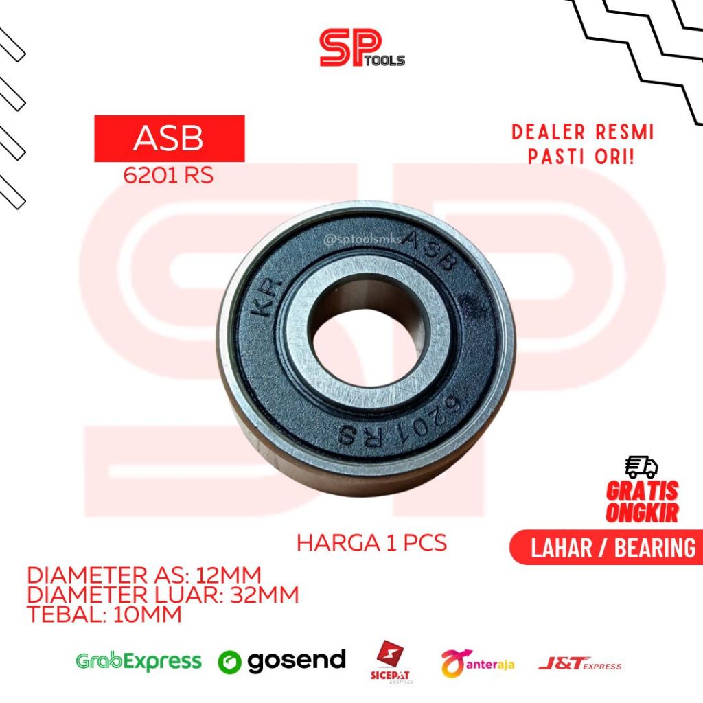 LAHAR / BEARING ASB 6201RS 6201 RS TUTUP KARET 12MM X 32MM x 10MM