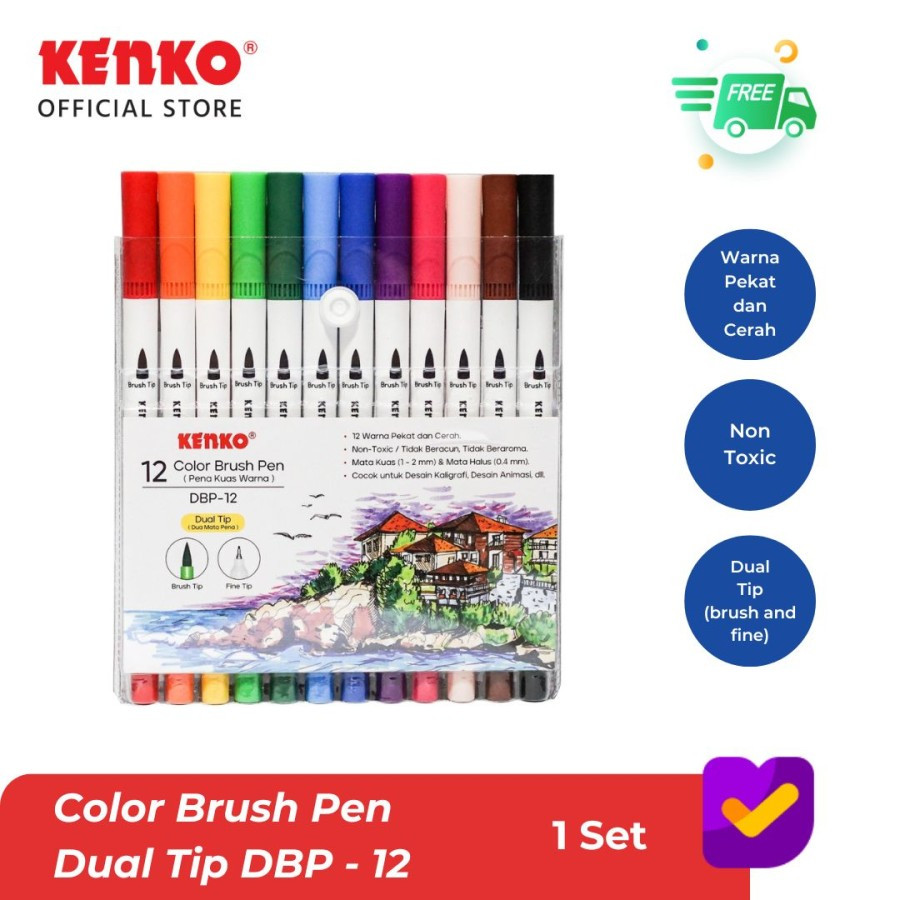 

Color Brush Pen Kenko DBP-12 Dualtip (Brush+Fine) 12 Warna