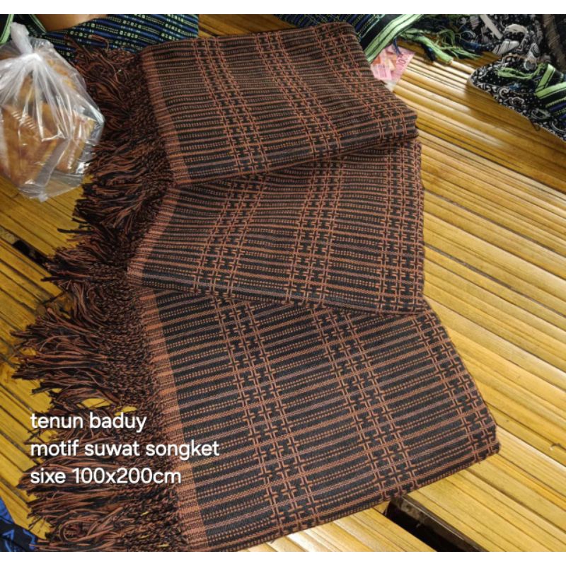 Kain tenun baduy motif suwat songket,cokelat x hitam