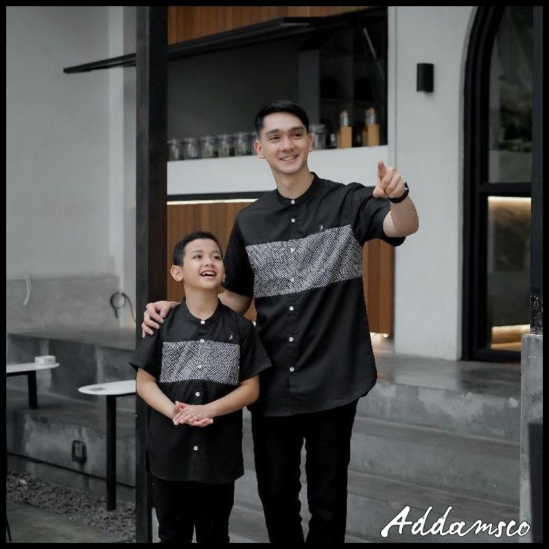 Baju Koko Pria Lengan Pendek Warna Hitam Baju Koko Ayah dan Anak Terbaru