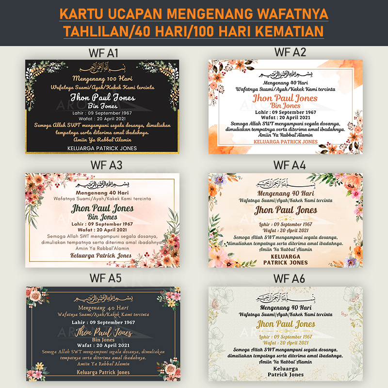 Kartu Ucapan Tahlilan - Mengenang Wafatnya - Mengenang Kematian - Mengenang 40 Hari - Mengenang 100 