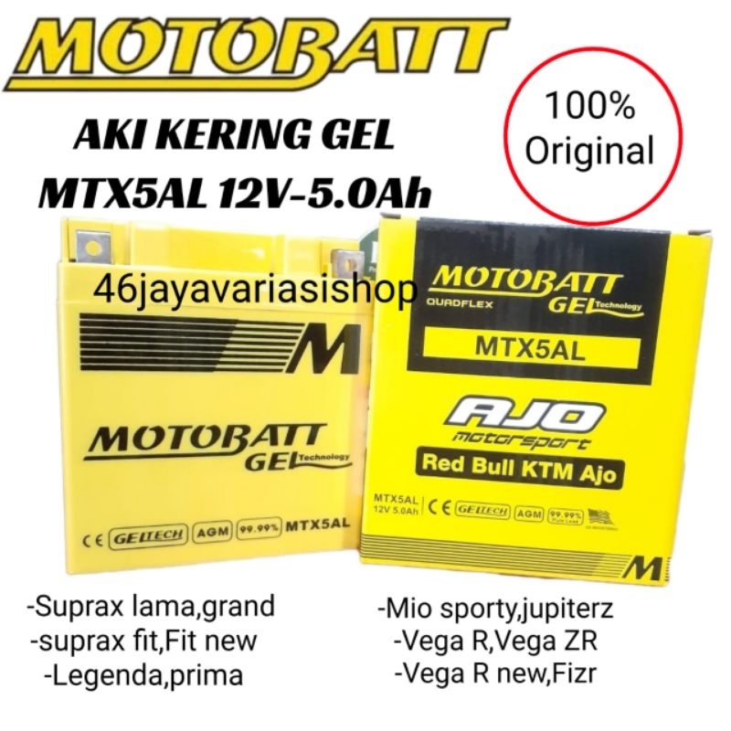 AKI KERING MOTOBATT MTX5AL 12V-5Ah AKI MOTOBATT MIO SPORTY SUPRA FIT NEW SUPRA GRAND VEGA R DLL AKI 