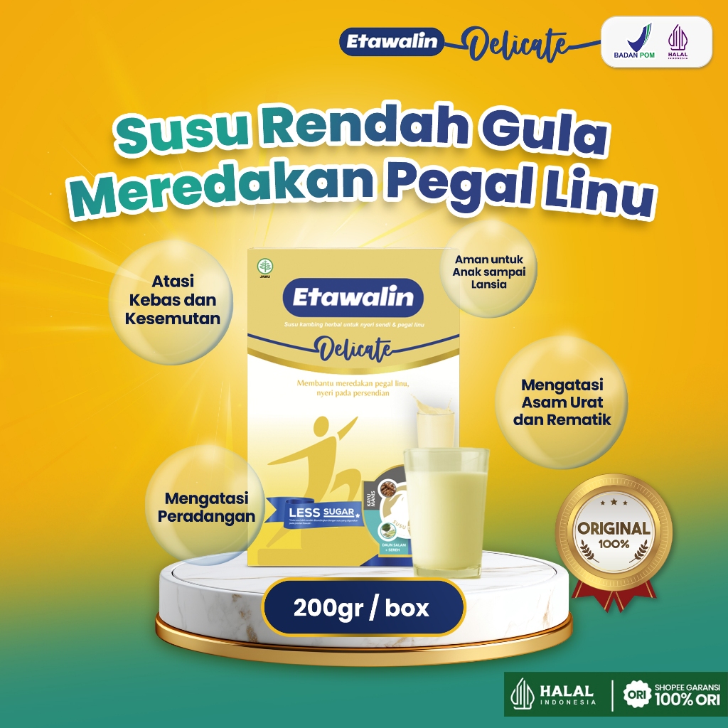 

Etawalin Delicate Susu Bubuk Kambing Less Sugar (Rendah Gula) Obati Asam Urat Kolesterol 1 Box