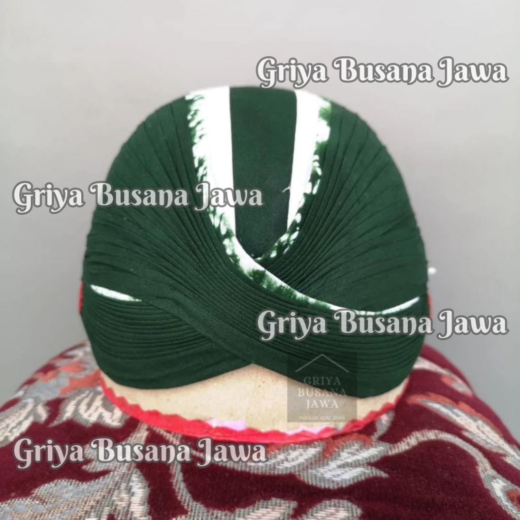Blangkon Jogja Mataraman Alusan Batik Jumputan Hijau Putih