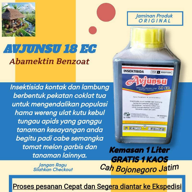 AVJUNSU 18 EC ABAMECTIN 1 Liter GRATIS KAOS Basmi Trips, Kutu Kebul, Hama Putih Palsu, Wereng, geran