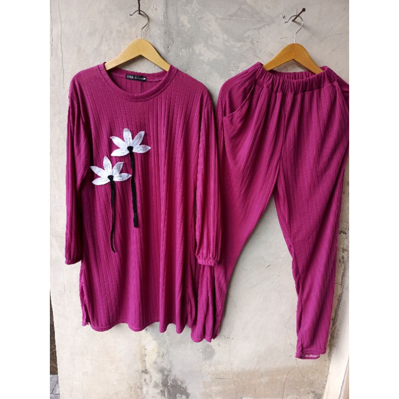 One Set Tunik Dewasa // Stelan Tunik Murah // One Set Tunik Bahan Knit