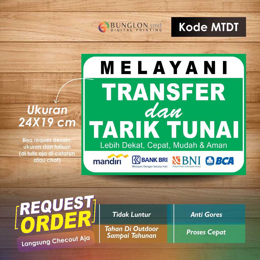 

STIKER MELAYANI TRANSFER DAN TARIK TUNAI + LAMINASI KODE MTDT HIJAU