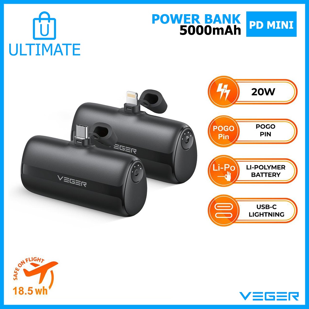 Powerbank Veger Mini 5000mAh 20Watt Fast Charging Quick Charge 3.0 Power Bank