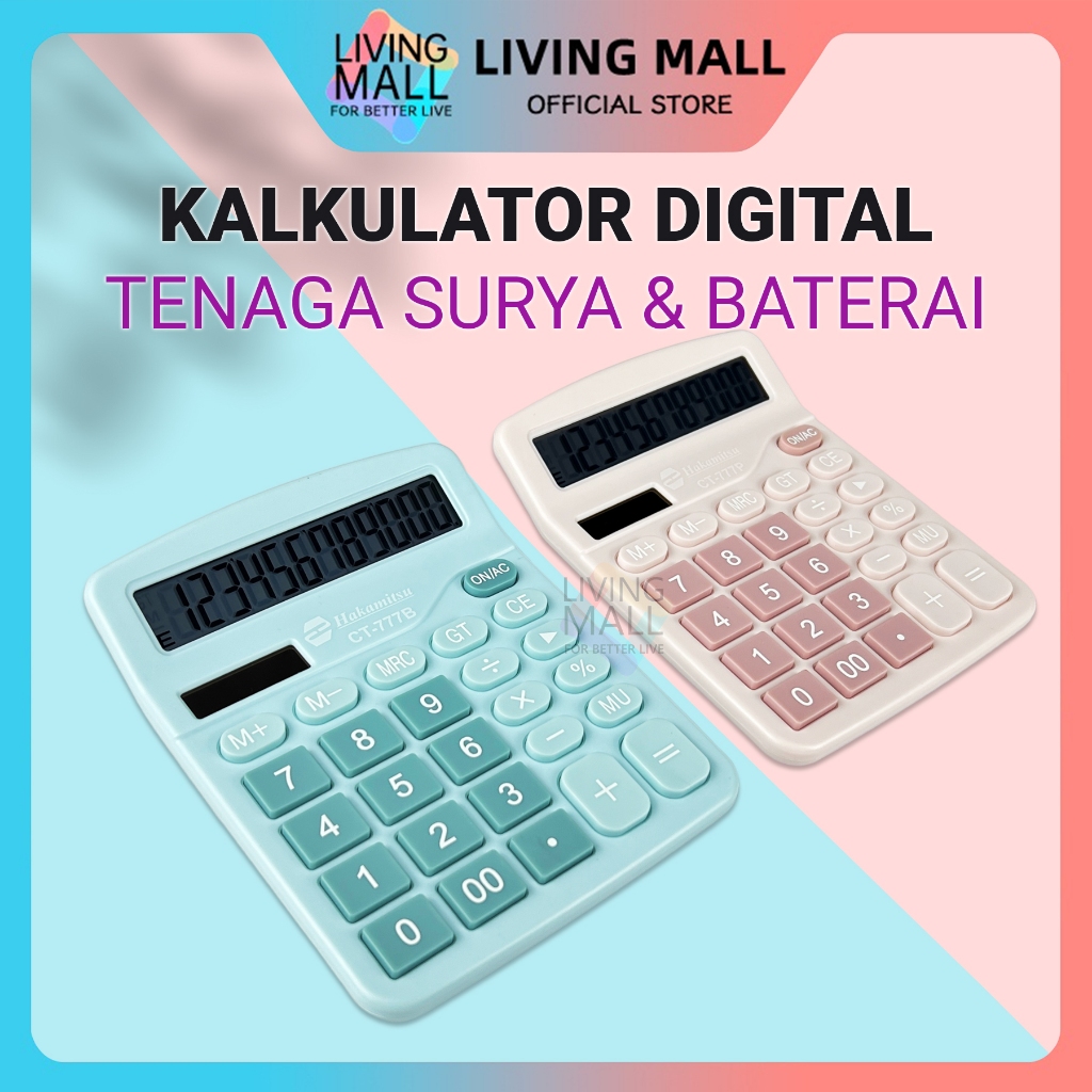 

Kalkulator Digital 12 Digit Dual Energi Baterai & Energi Surya / Kalkulator Warna Lucu CT-777B/P