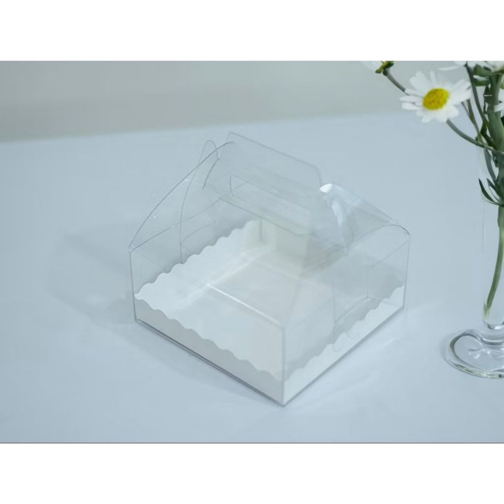 

Kotak Mika box mini cake dengan handle /box mika transparant bening 15x15x15
