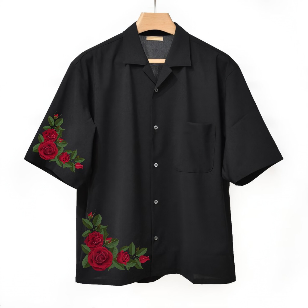 Kemeja Vintage Pria Lengan Pendek Kemeja Polos Pria Wanita Dengan Motif Roses Kemeja Hawai Korean St