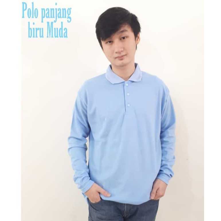 Kaos Kerah polos BIRU MUDA Lengan panjang - kaos polo biru muda lengan panjang - KAOS KERAH POLOS LE