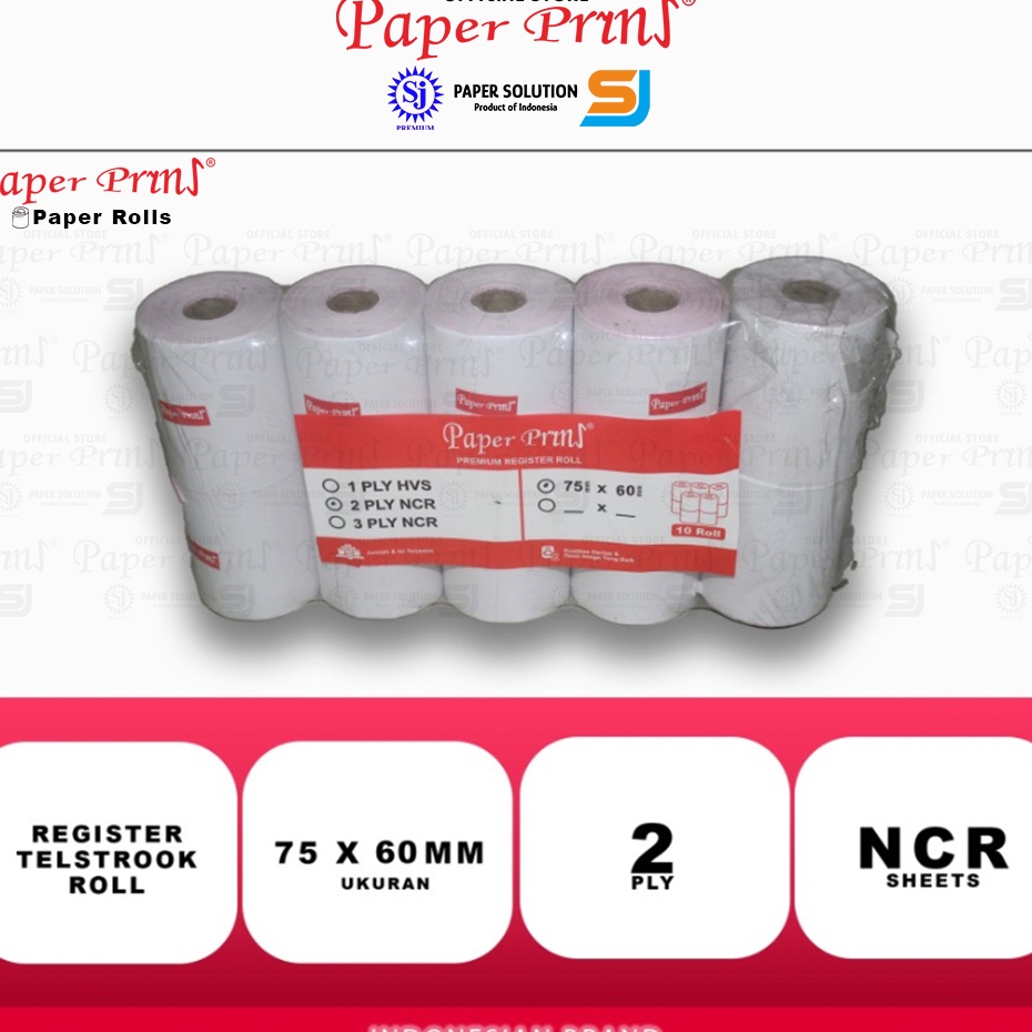 

KODE RWWD9 Paperpryns Register Struk Roll Kertas Kasir 2PLY 75 x 6mm 1 Roll