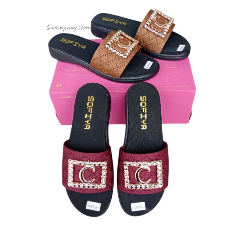 Sandal Slop wanita SOFIYA flat teplek rajut model terbaru kekinian