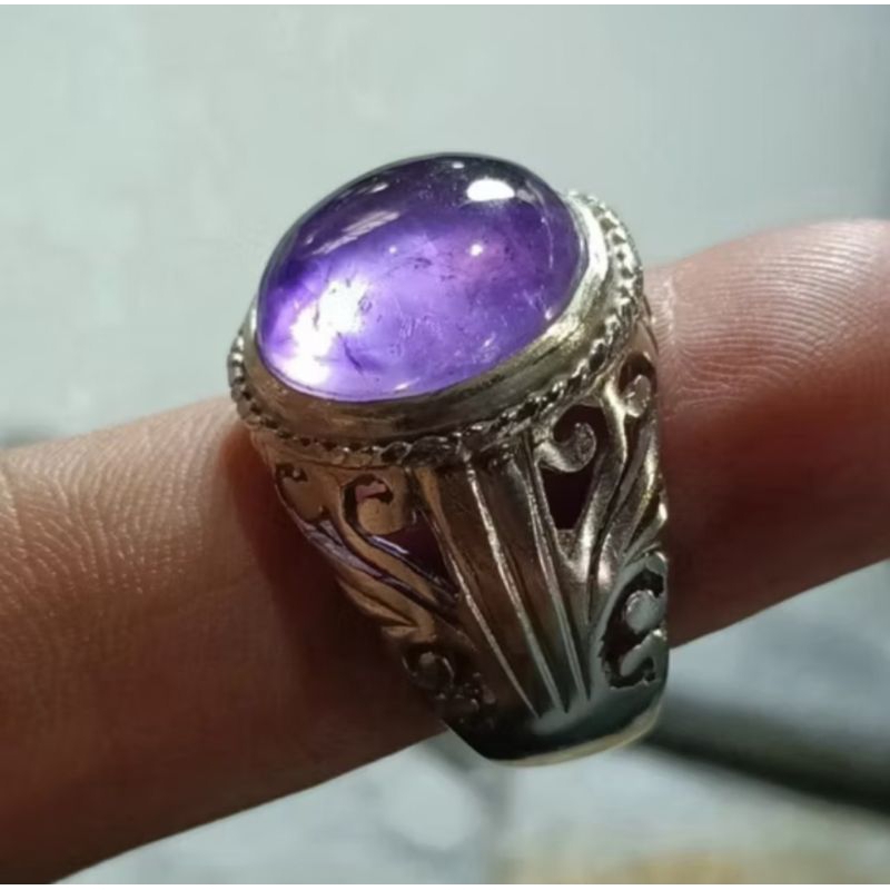 cincin batu serat kecubung Kalimantan natural ring alpaka - kam