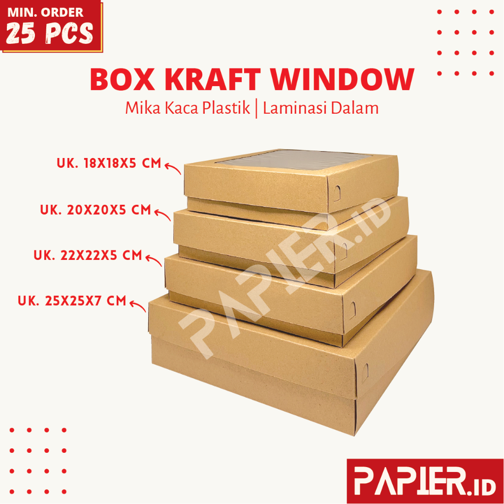 

Box Kraft Window Tebal Laminasi Dalam 18 20 22 25 | Dus Snack Jendela Kue Kotak Nasi Catering Take Away 18x18 20x20 22x22 25x25