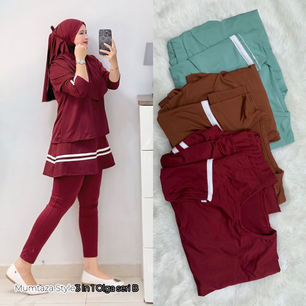 Setelan Olahraga Wanita 3in1 Olga - Baju & Celana Sport Jersey Super - Outfit Gym, Yoga, Lari