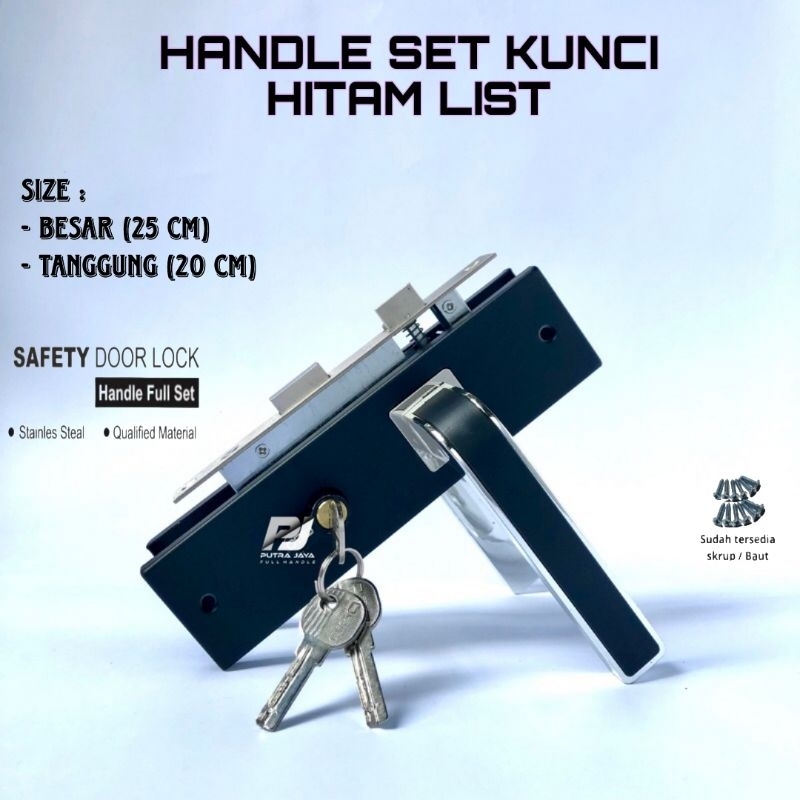 Handle Set Kunci Pintu Hitam Ring Chrome Ukuran Besar 25 cm Tanggung 20 cm Gagang Handle Kamar Utama