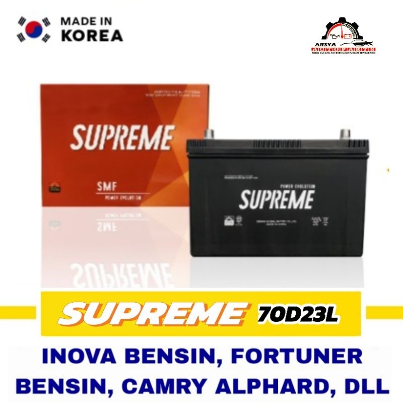 Aki Mobil SUPREME 70D23L Aki KERING 12 V / 70 Ampere (VOUCHER) KHUSUS BANDAR LAMPUNG