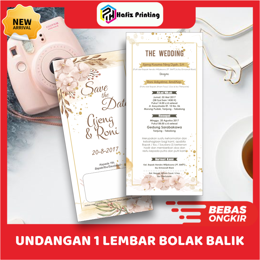 Undangan Pernikahan 1 Lembar Bolak-Balik Desain Aesthetic & Murah