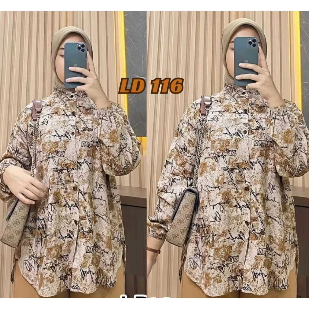 SET KEMEJA KATUN RAYON CELANA KULOT CRINKLE LYONNA/ONE SET BLOUSE FULL KANCING LENGAN PANJANG WANITA