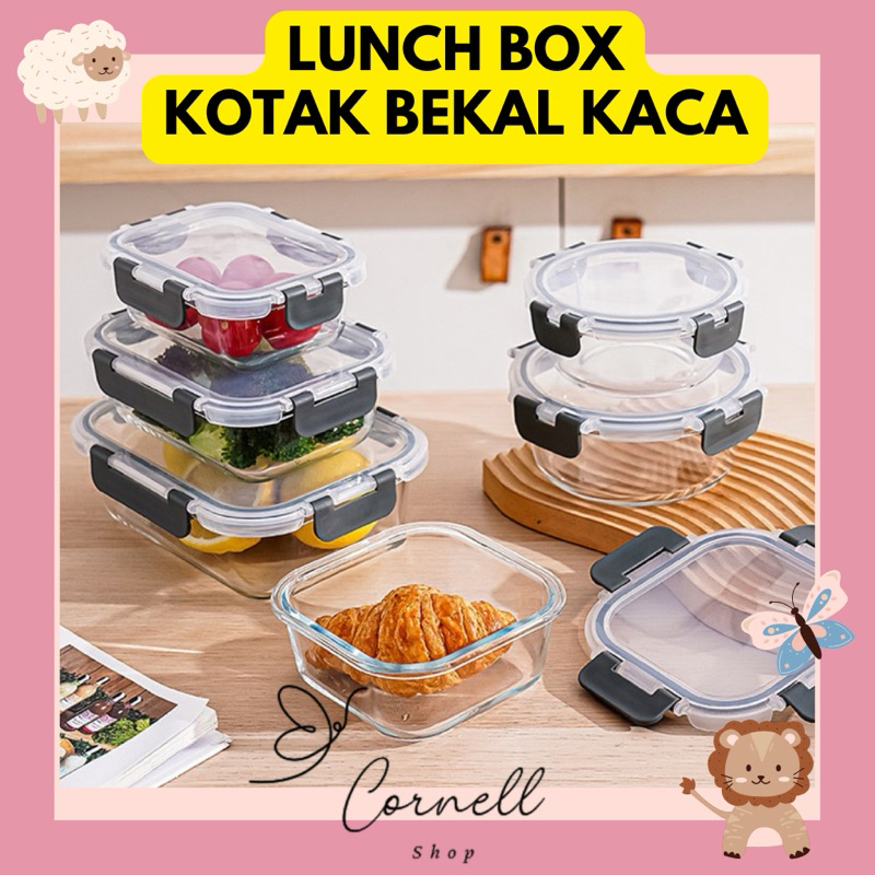 Kotak Bekal Lunch Box Kaca Tebal Tempat  Bekal Kaca  Tempat makan Kontainer kaca penyimpanan makanan