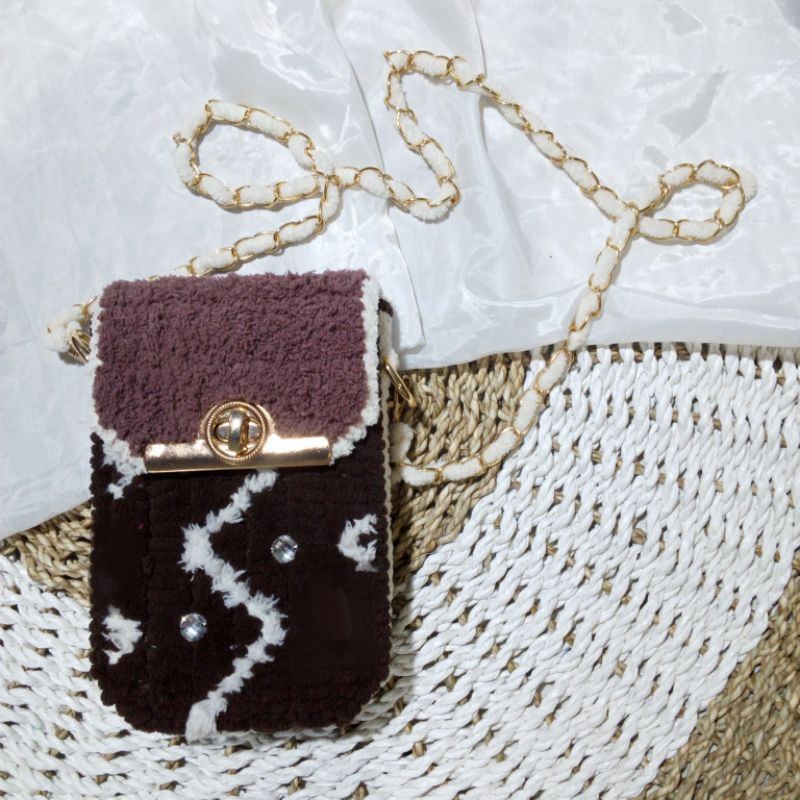 phone bag plastik kanvas rajut