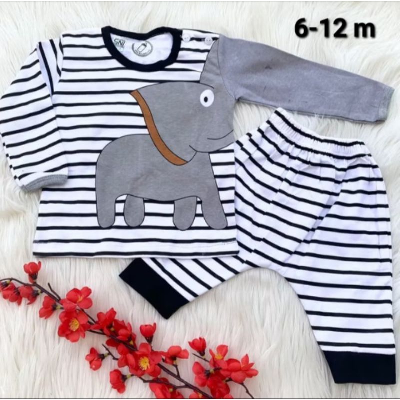 Baju Bayi laki-laki setelan anak atasan dan celana karakter MEKKAH  free topi setelan gajah // usia 