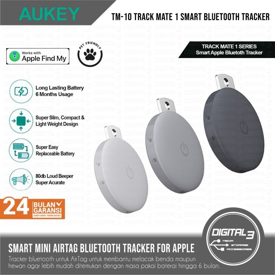 AUKEY TM-10 Track Mate 1 Smart Mini AirTag Bluetooth Tracker for Apple Pet Key Finder GPS Compact Po