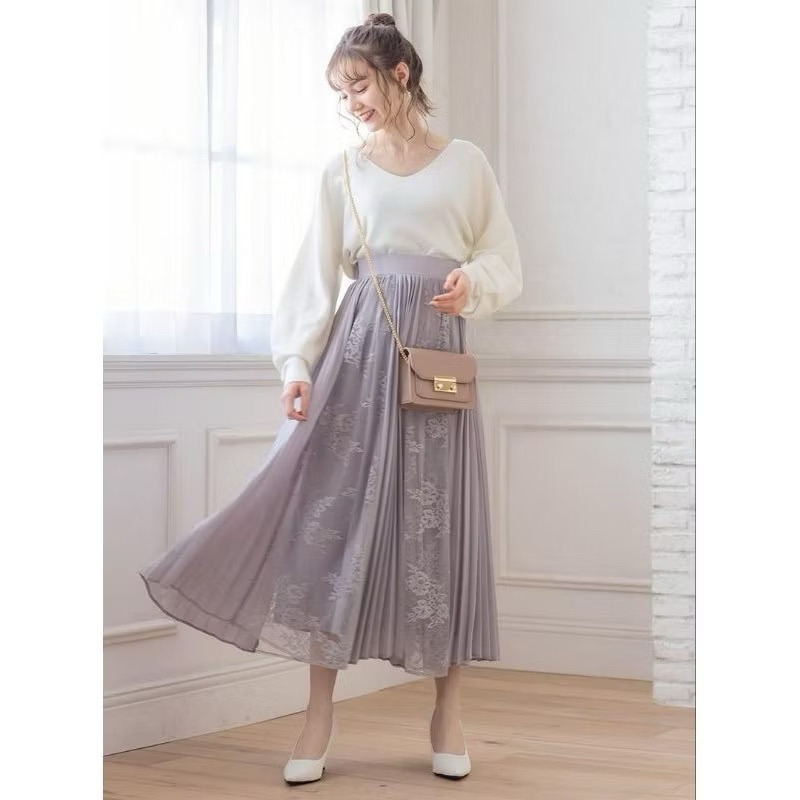 GRL rok sifon tebal mix lace brukat in plum ungu mauve