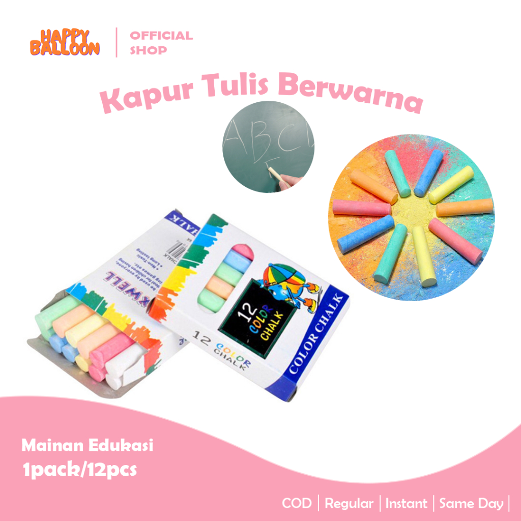 

HappyBalloon 12pc Kapur Tulis / Kapur Warna Warni / Colors Chalk Sidewalk