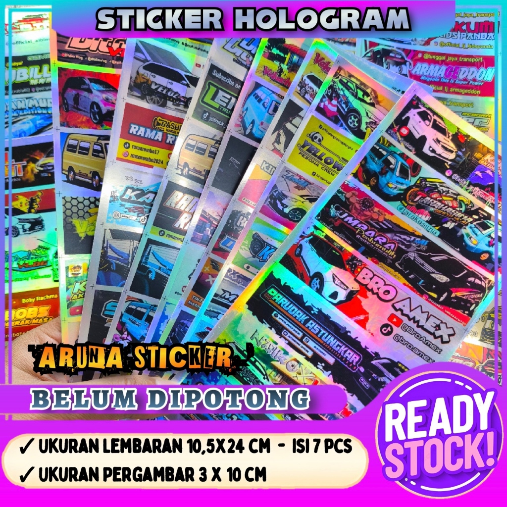 

7 PC STIKER BUS PANJANG Stiker TCI Mobil Basuri Lembaran Hologram Anti Air Sticker Telolet Basuri