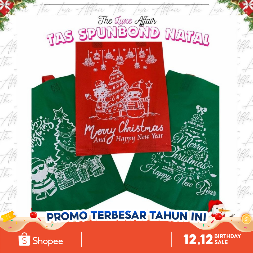 

1pcs Tas Spunbond Natal Ukuran 35x25 Goodie Bag Motif Natal Tas Hampers Natal Bag Hamper Edisi Natal Tilisan Merry Christma And Happy New Year