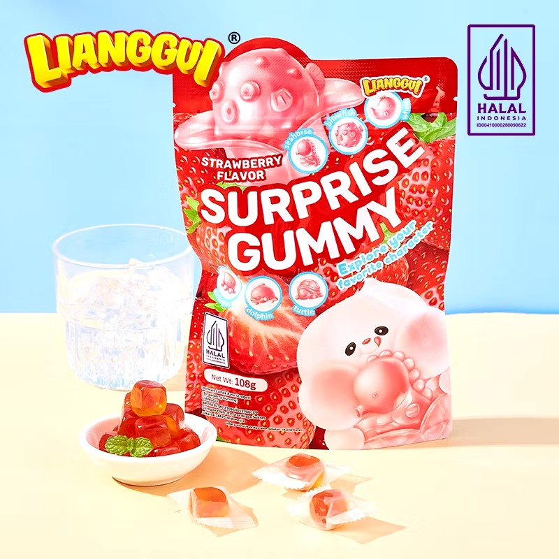 

[Halal] Lianggui Permen Viral Aneka Rasa Buah Surprise Gummy 108 Gr