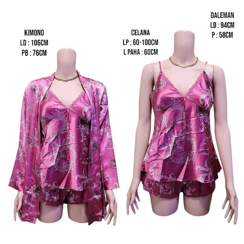 satu set baju tidur kimono satin preloved like new