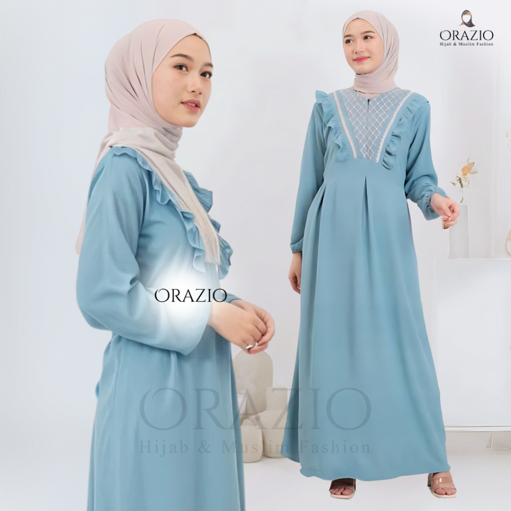 Gamis Simpel Elegan Biru Muda Wardah Biru Langit Baby Blue Biru Tosca brokat warna blue ice terbaru