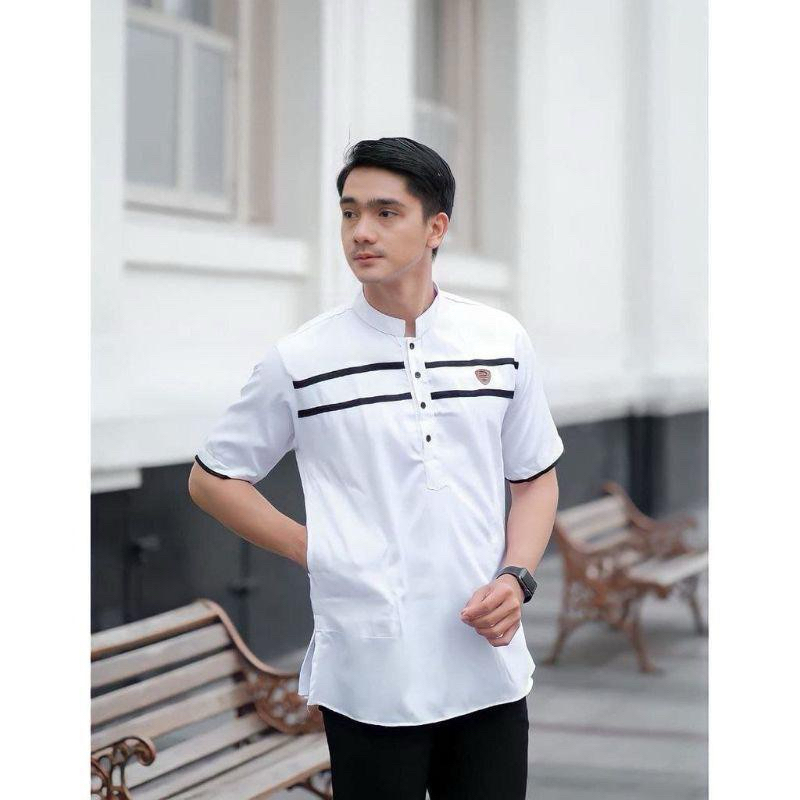 TERBARU Baju Koko Pria Dewasa Lengan Pendek Kurta List Dua Kombinasi KEKINIAN TERLARIS