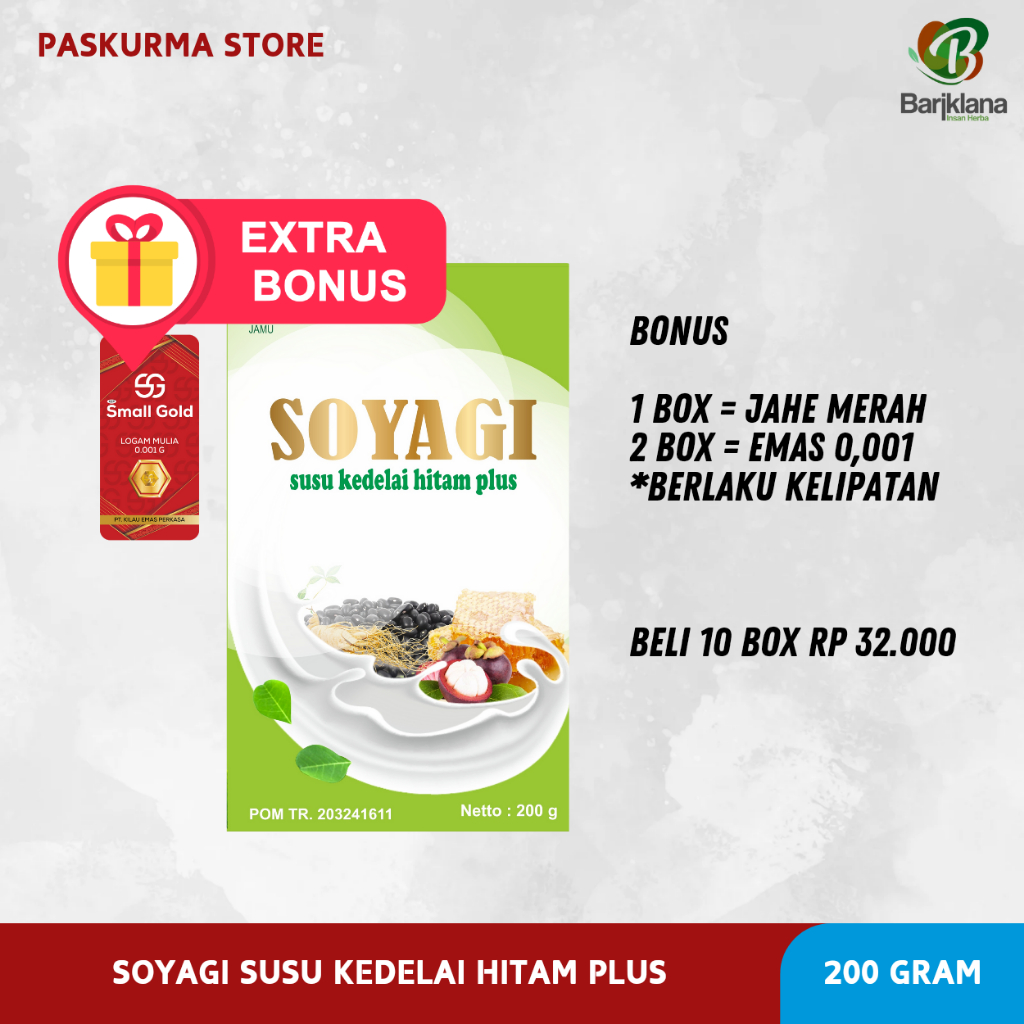 

[BISA COD + BONUS EMAS] SOYAGI – SUSU KEDELAI HITAM PLUS HERBAL ISI 200 GRAM